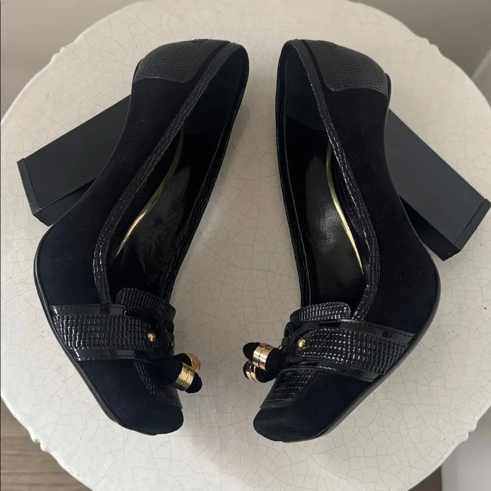 GIANMARCO LORENZI Elegant Black Leather Women's Heels Made in Italy Size 37 NWOB